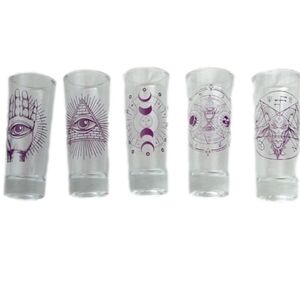 Halloween Clear Glass + Purple Graphics 5 piece Shot Glass Set